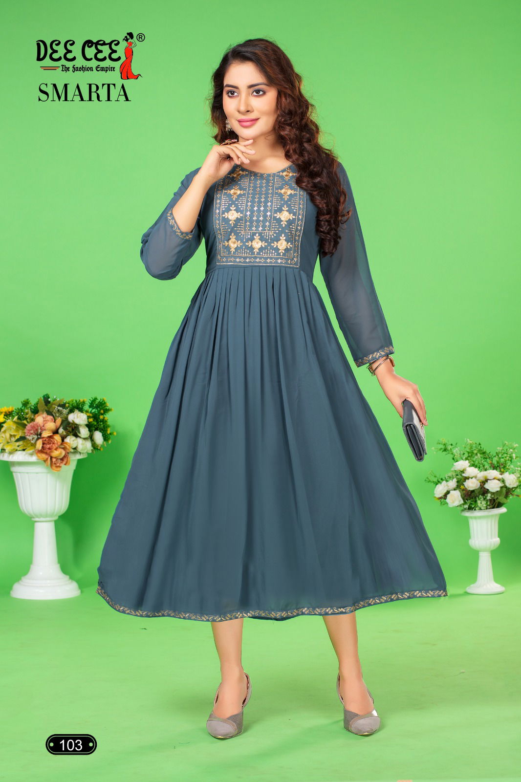 Smarta By Dee Cee Plain Georgette Embroidery Kurtis Wholesale Shop In Surat